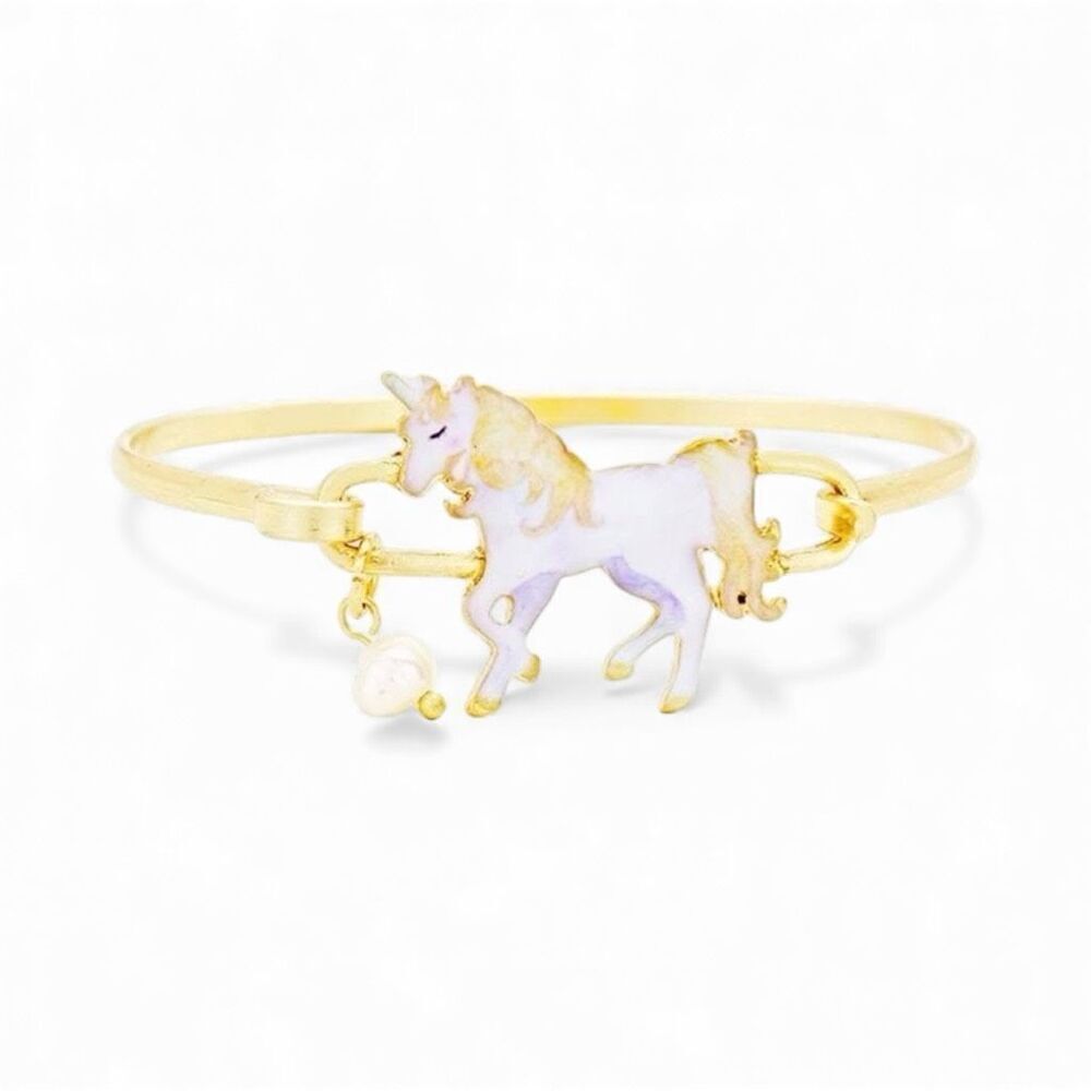 New Womens Girls Boutique Enamel Gemstone Unicorn Gold Hook Bracelet
